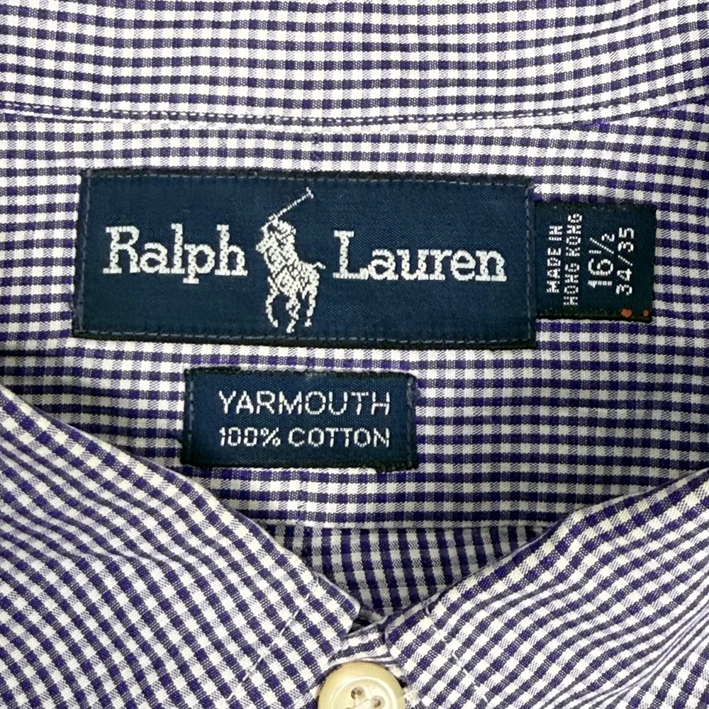 Ralph Lauren Yarmouth‎ Shirt Mens Large 16.5 Blue Purple Micro Check Button Down